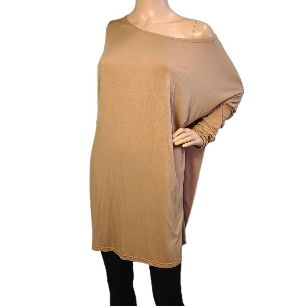 Piko Bamboo Spandex Dolman Sleeve Tunic Top Style D2194 Loose Fit Caramel Mocha